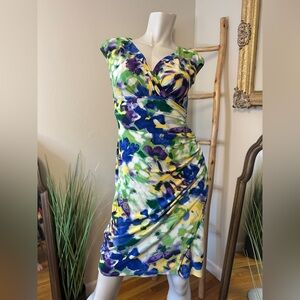 Lauren Ralph Lauren Floral Faux Wrap Cap Sleeves Sheath Dress 2